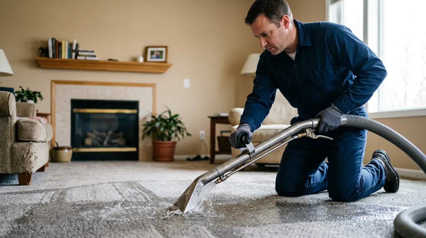 Water damage restoration technician working near Alpine, NJ